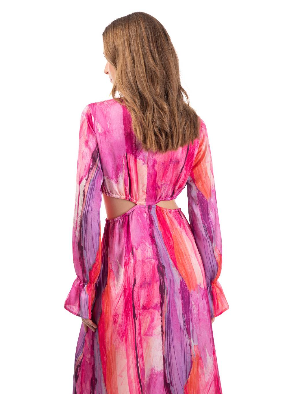 Le Volière Vestito lungo in fantasia fucsia con fori laterali In Saldo