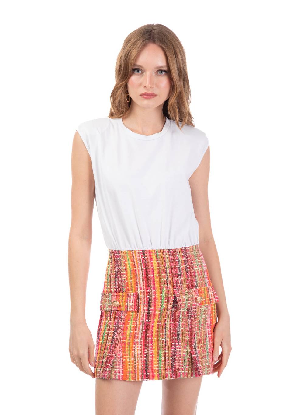 Le Volière Vestito con t-shirt e gonna in tweed Italy
