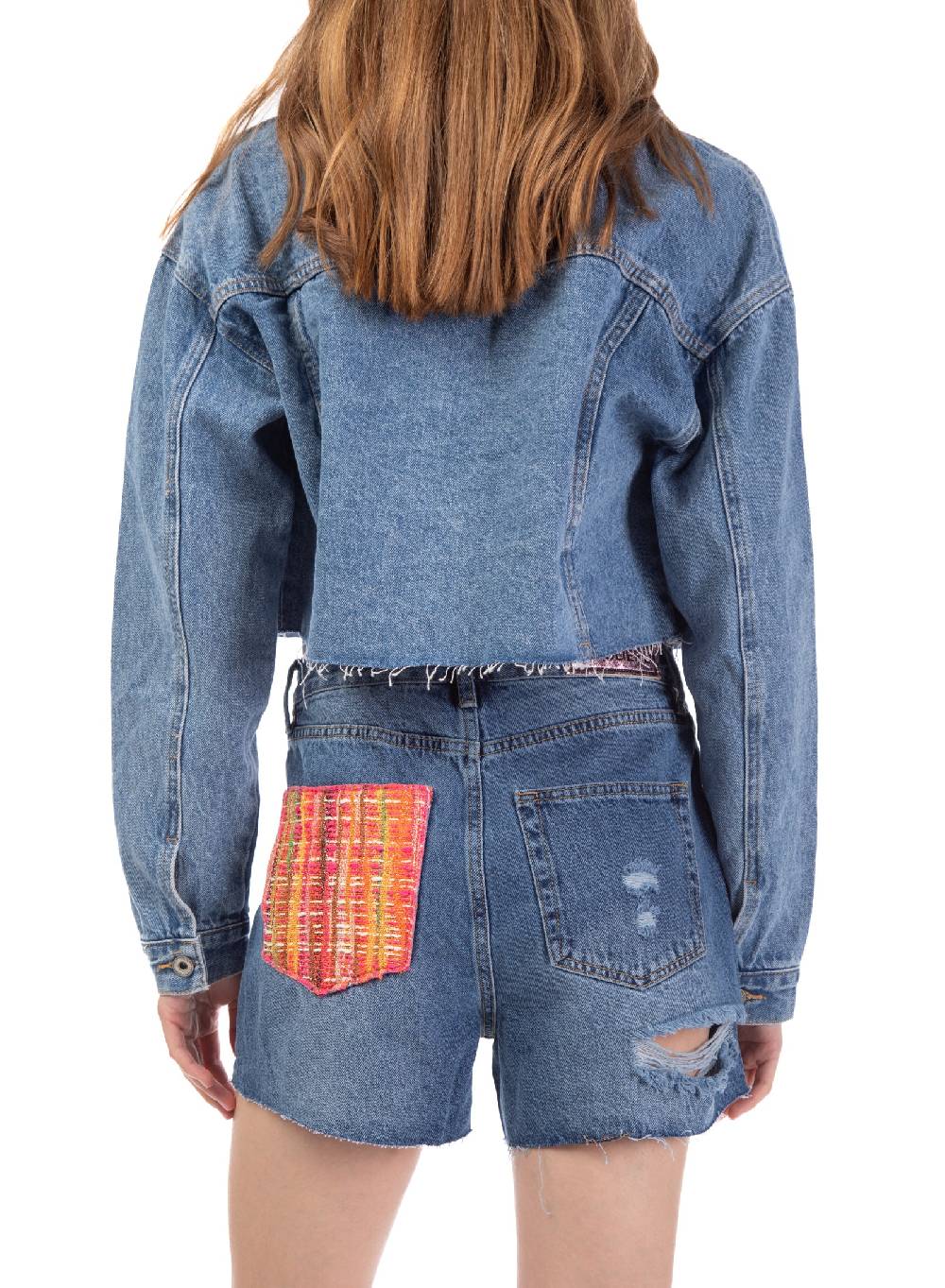 Le Volière Giacca in denim con dettaglio tasca in tweed 2025