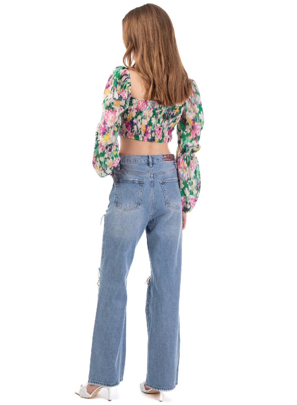 Le Volière Cropped top floreale manica lunga Promozione