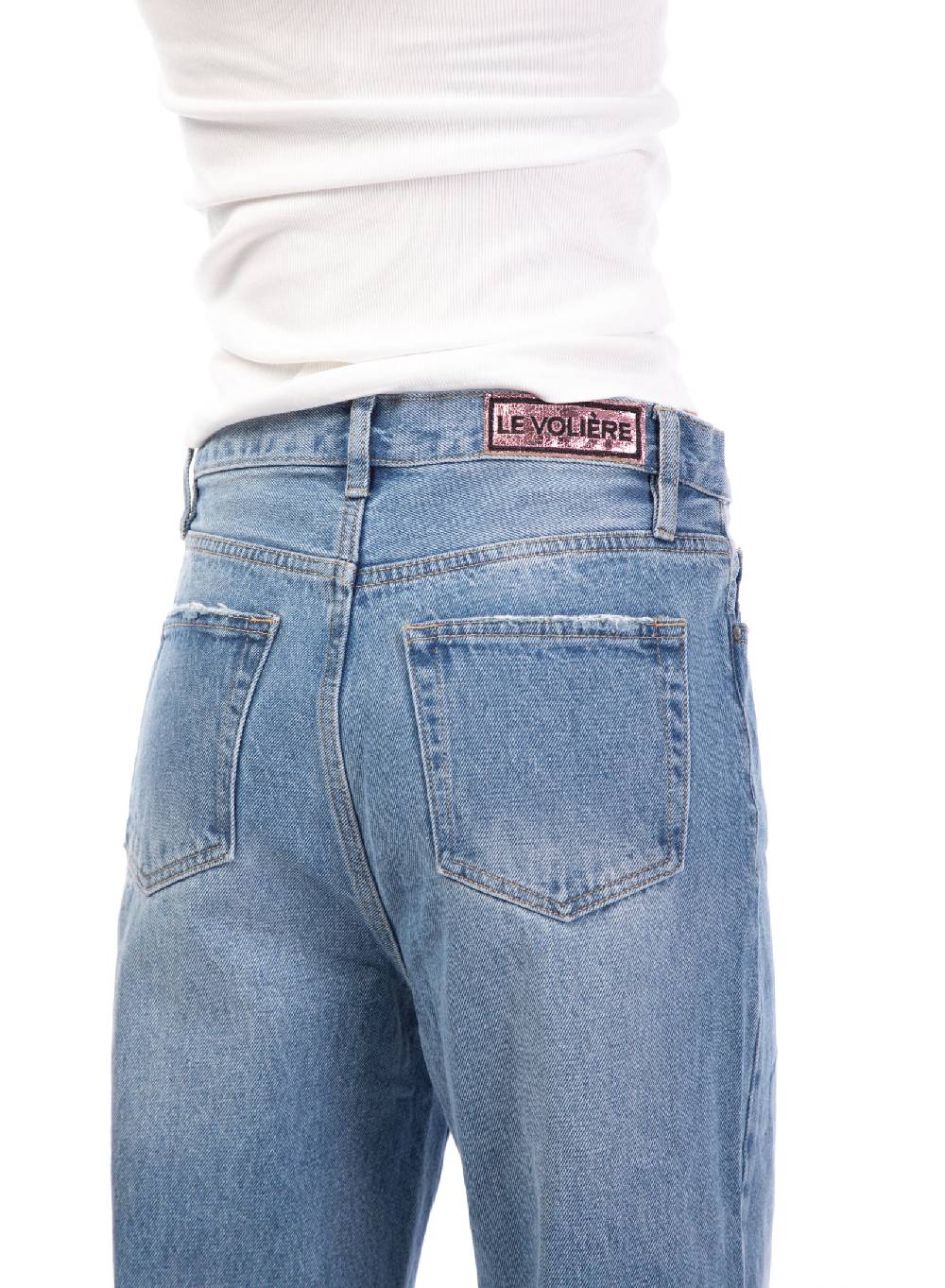 Le Volière Pantalone in denim con catene Black Friday Prezzi
