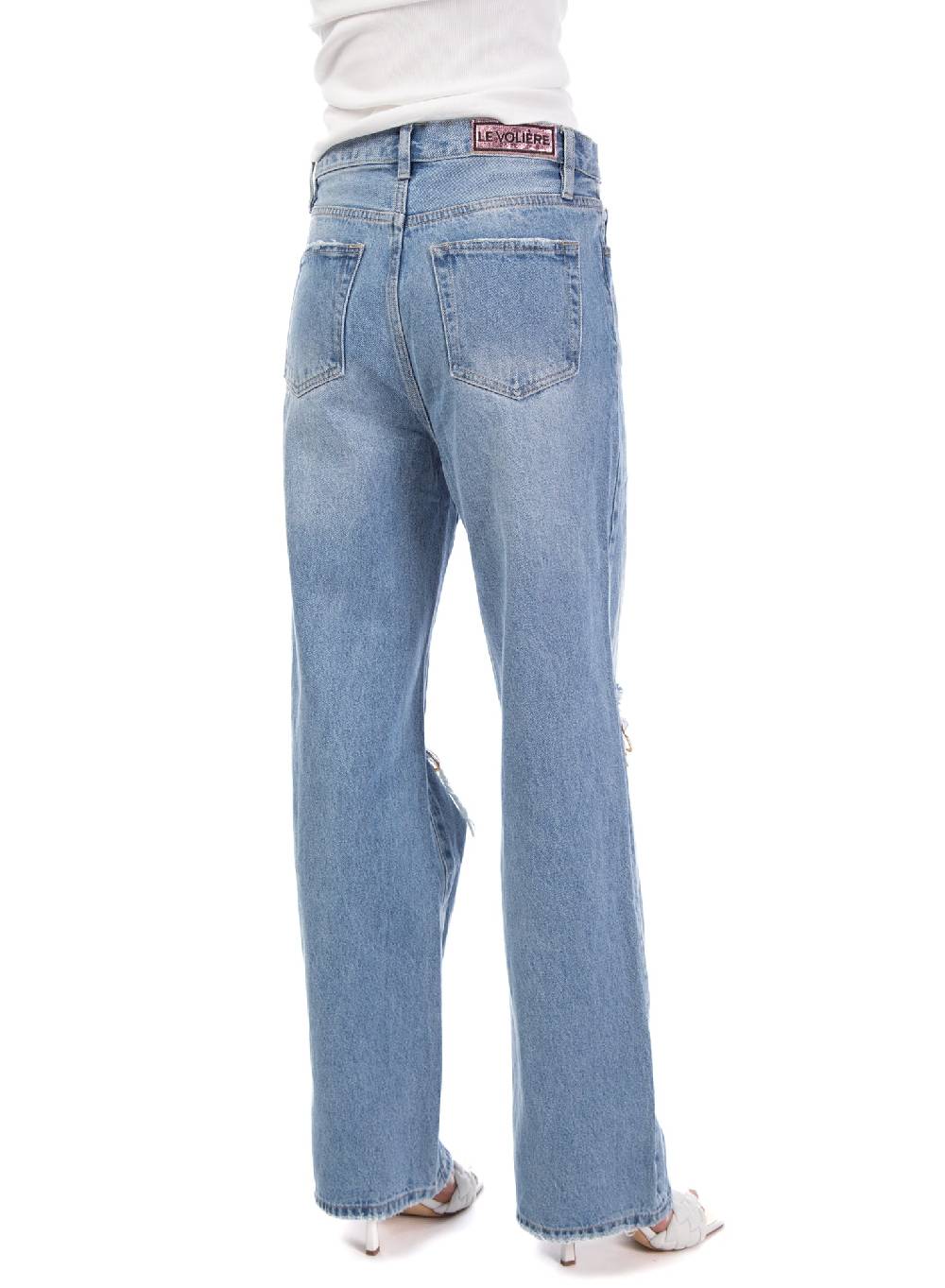 Le Volière Pantalone in denim con catene Black Friday Prezzi