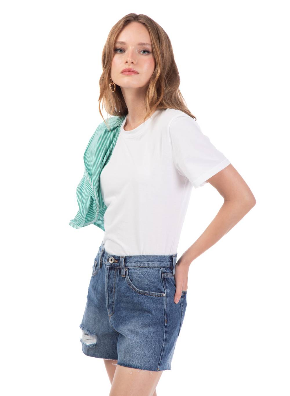 Le Volière T-shirt bianca con volant a righe Qualità Garantita