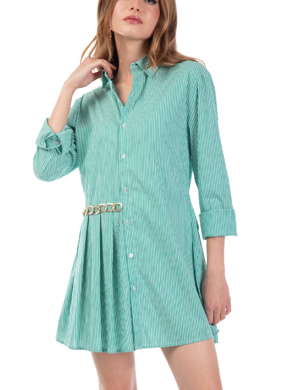 Le Volière Vestito a camicia a righe con catena Negozi Online