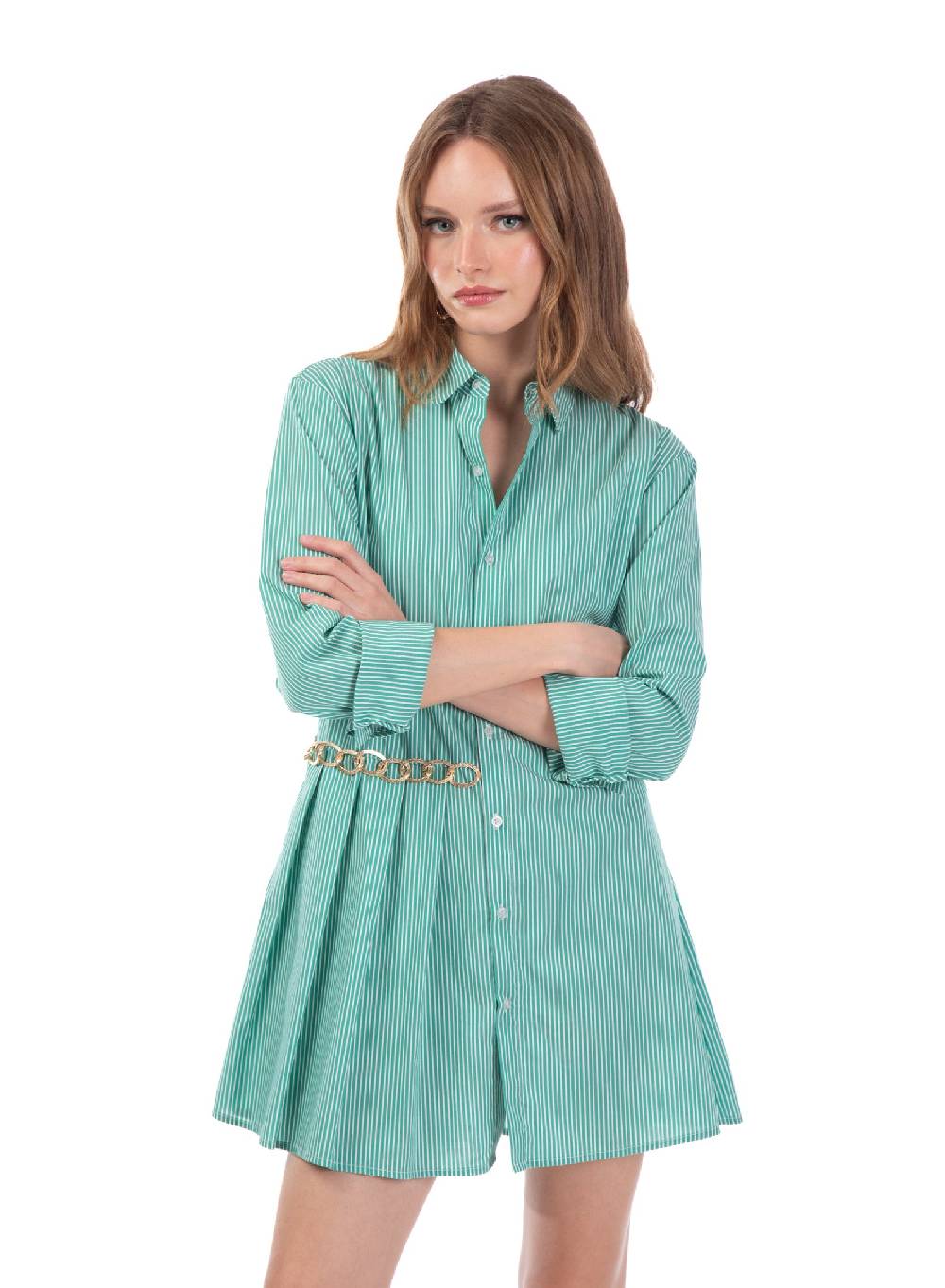 Le Volière Vestito a camicia a righe con catena Negozi Online