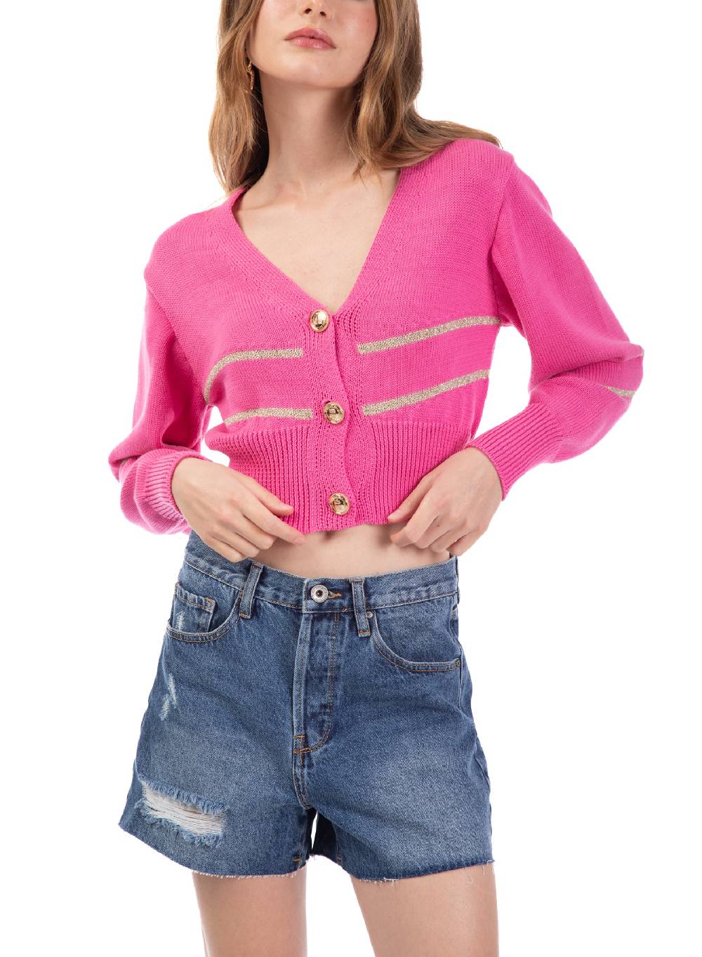 Le Volière Cardigan di cotone fucsia Acquista Ora