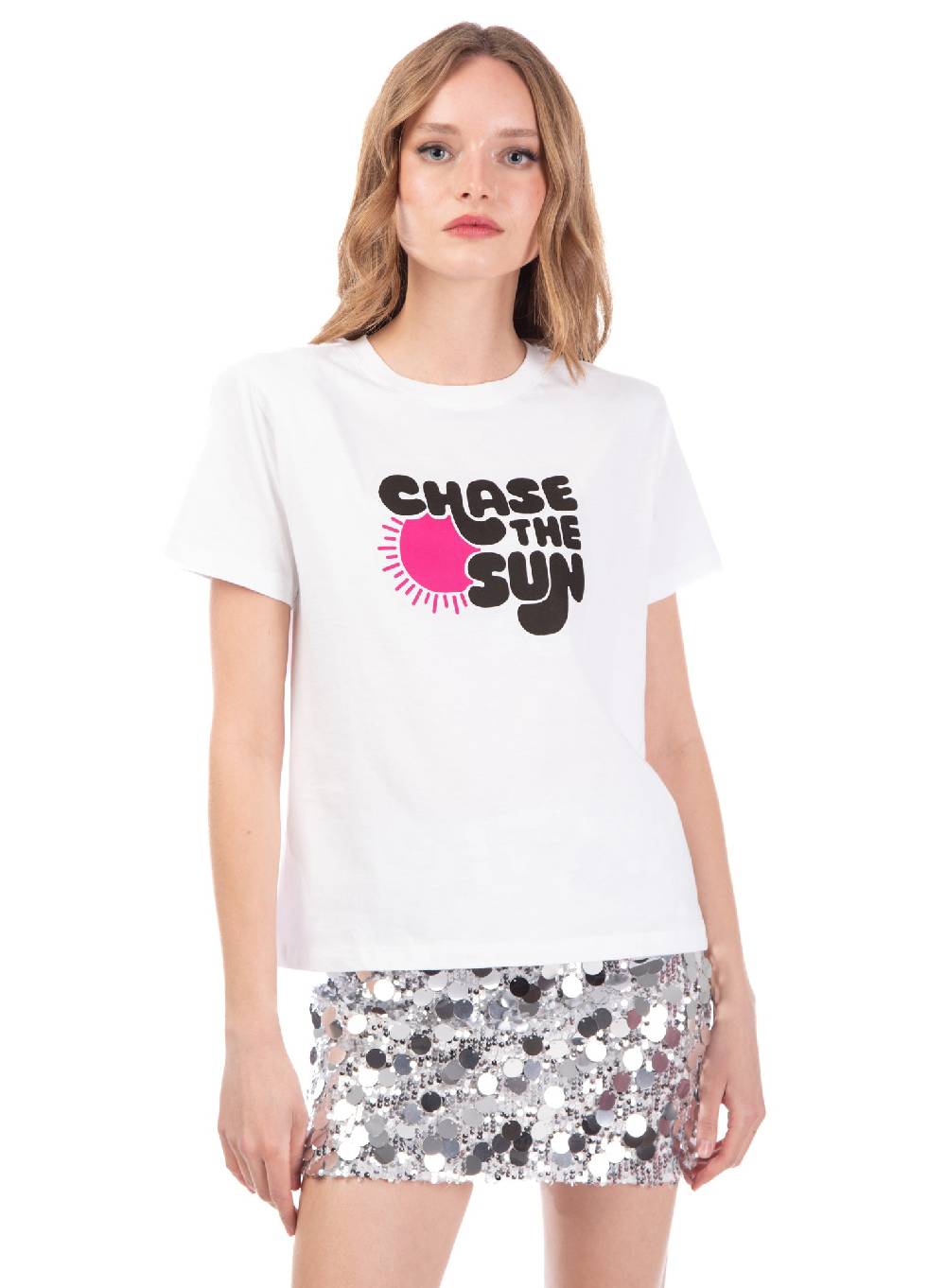 Le Volière T-shirt bianca 'Chase the sun' Fino Al -60%