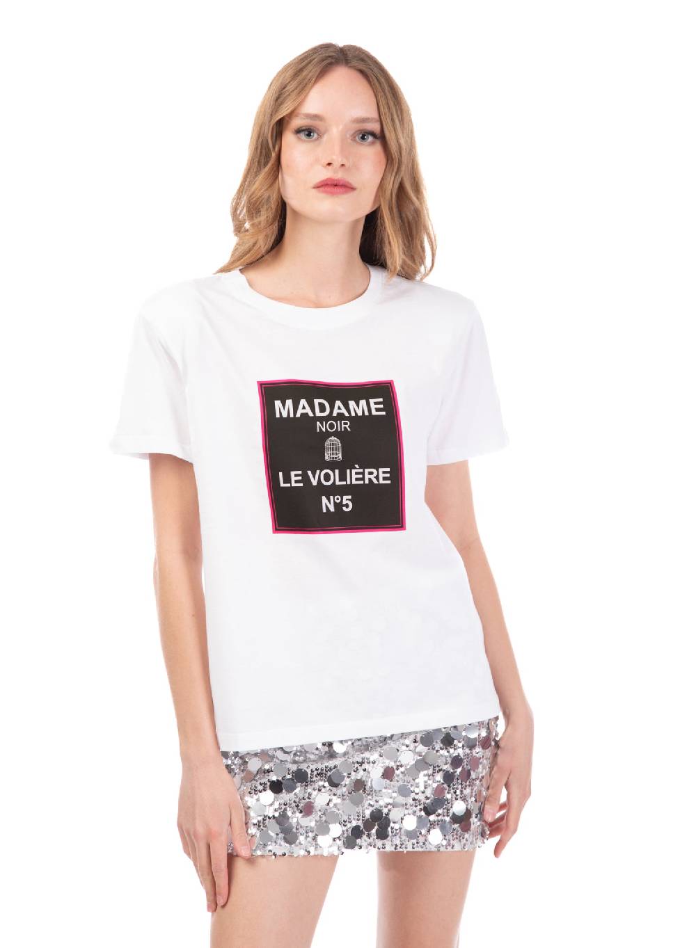 Le Volière T-shirt bianca 'MADAME NOIR' Affare Del Giorno