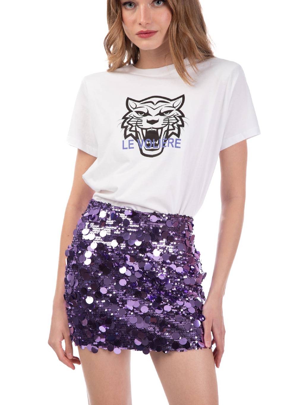 Le Volière T-shirt bianca con tigre stampata Sottocosto