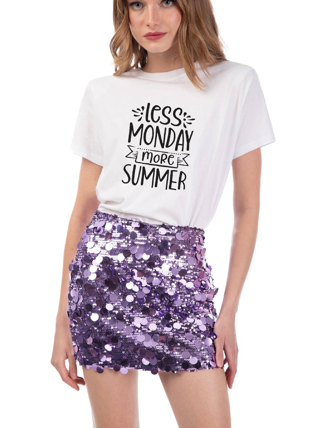 Le Volière T-shirt bianca 'Less Moday More Summer' Convenienza