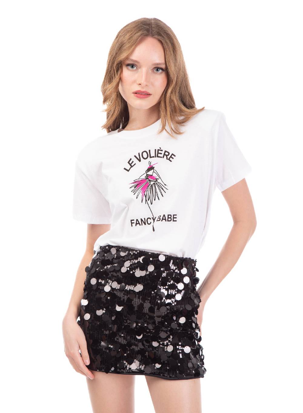 Le Volière T-shirt bianca con stampa 'Le Volière fancy babe' Presa