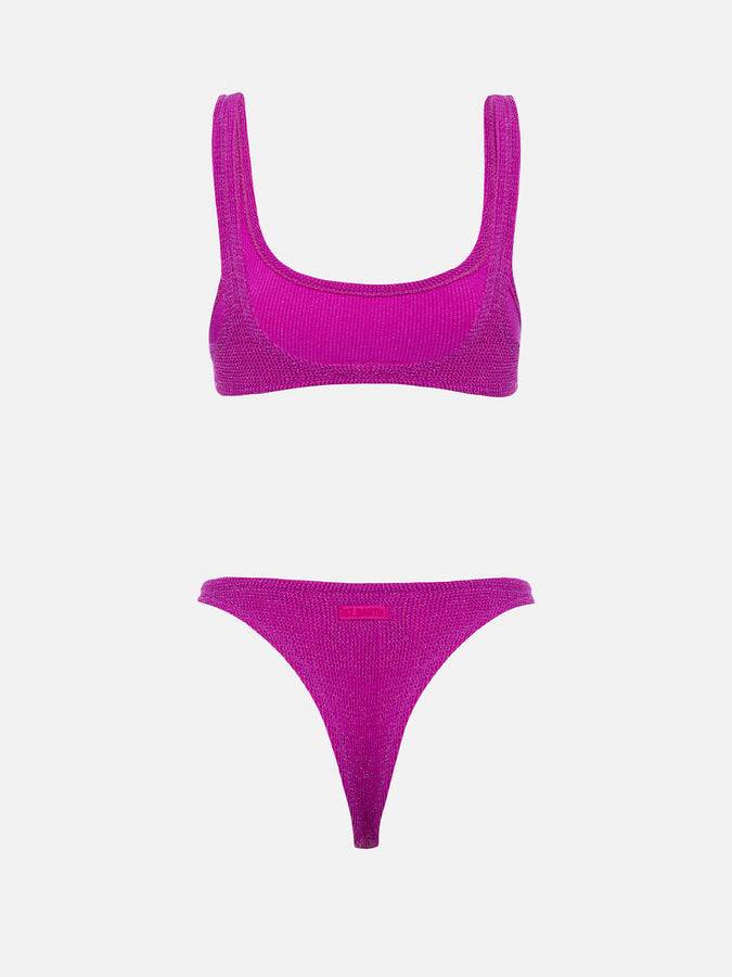 Mc2 Saint Barth Bikini da donna classico a bralette crinkle fucsia con filato di lurex Pezzi Unici