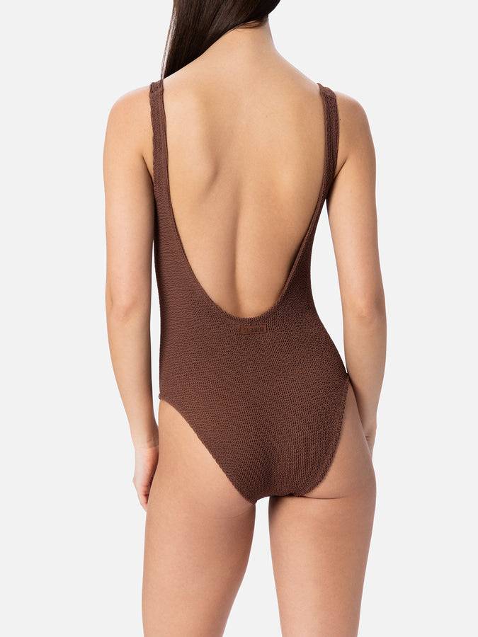 Mc2 Saint Barth Costume intero da donna marrone crinkle Lora Consegna Veloce