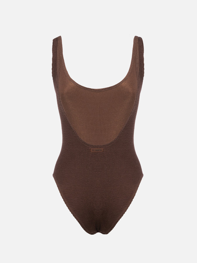 Mc2 Saint Barth Costume intero da donna marrone crinkle Lora Consegna Veloce