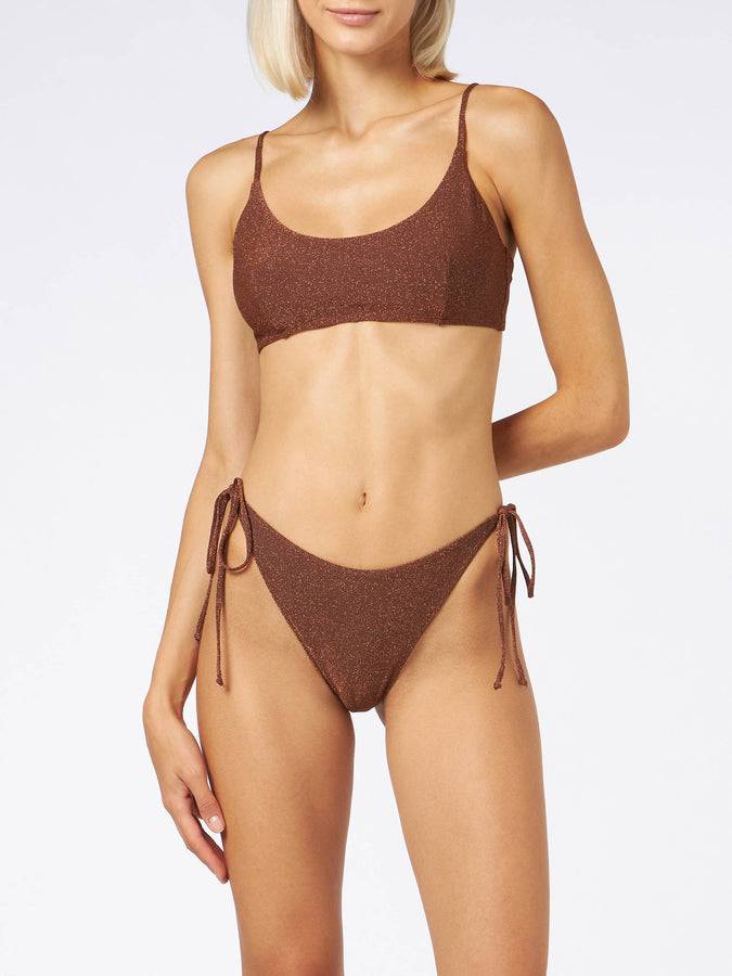 Mc2 Saint Barth Bikini da donna a bralette in lurex marrone Presa