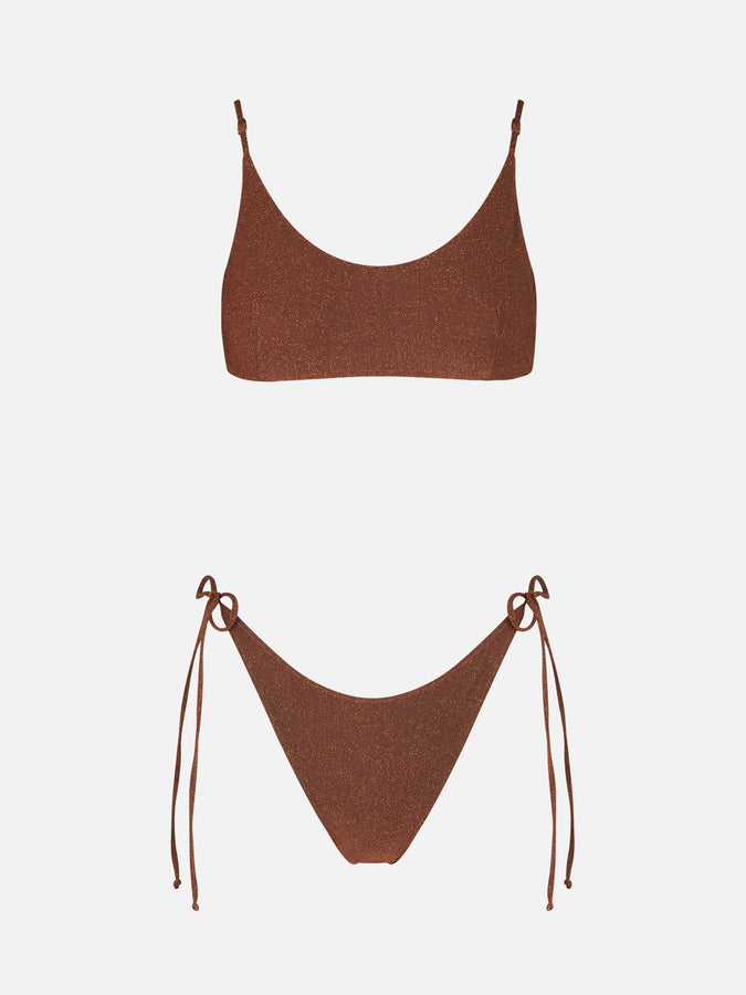 Mc2 Saint Barth Bikini da donna a bralette in lurex marrone Presa