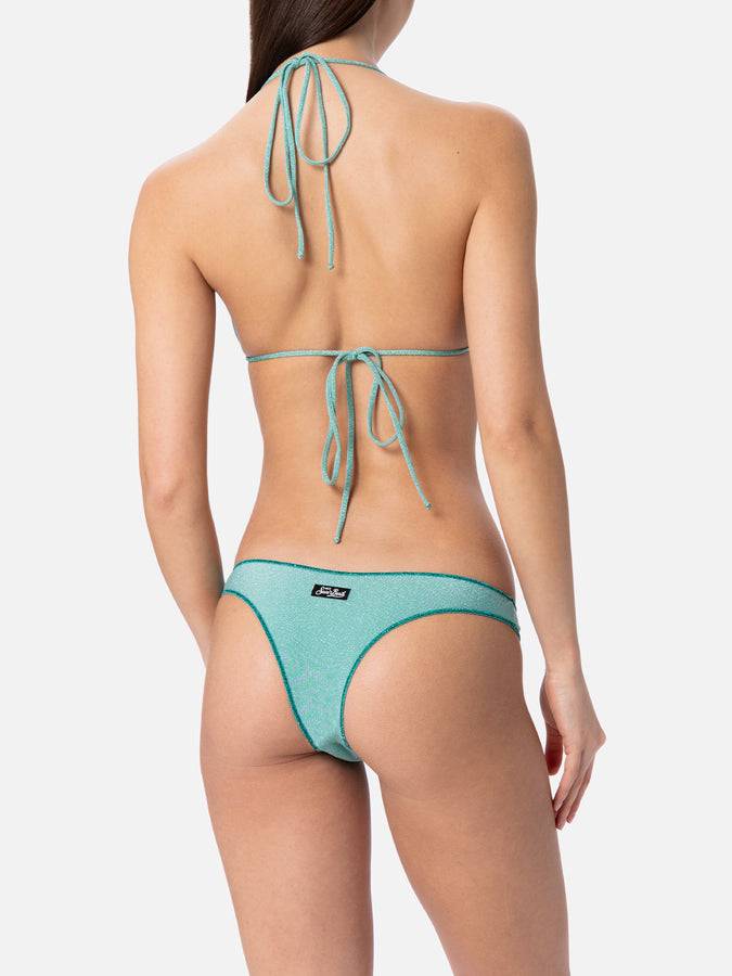 Mc2 Saint Barth Bikini da donna a triangolo verde acqua in lurex Leah Naomi Offerta