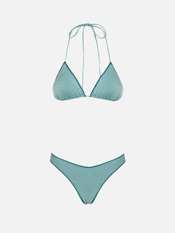 Mc2 Saint Barth Bikini da donna a triangolo verde acqua in lurex Leah Naomi Offerta
