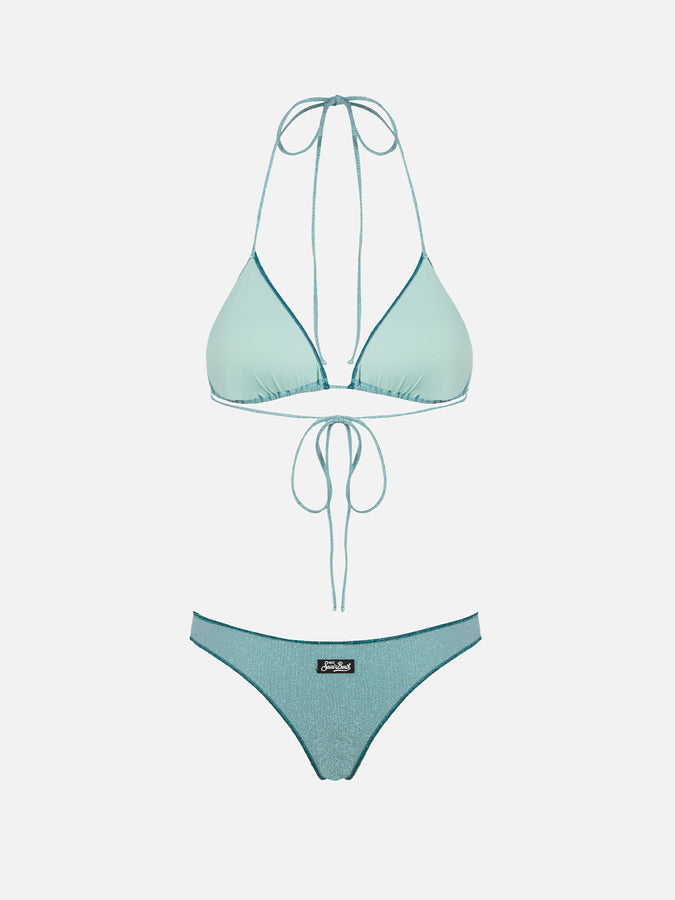 Mc2 Saint Barth Bikini da donna a triangolo verde acqua in lurex Leah Naomi Offerta