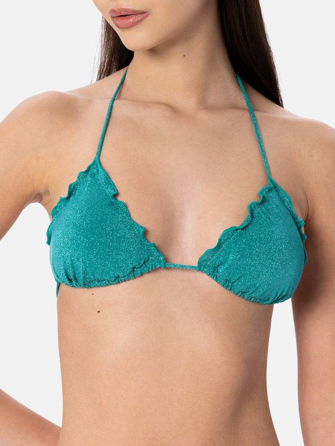 Mc2 Saint Barth Bikini da donna classico a triangolo verde acqua lurex Sagittarius Miami Outlet
