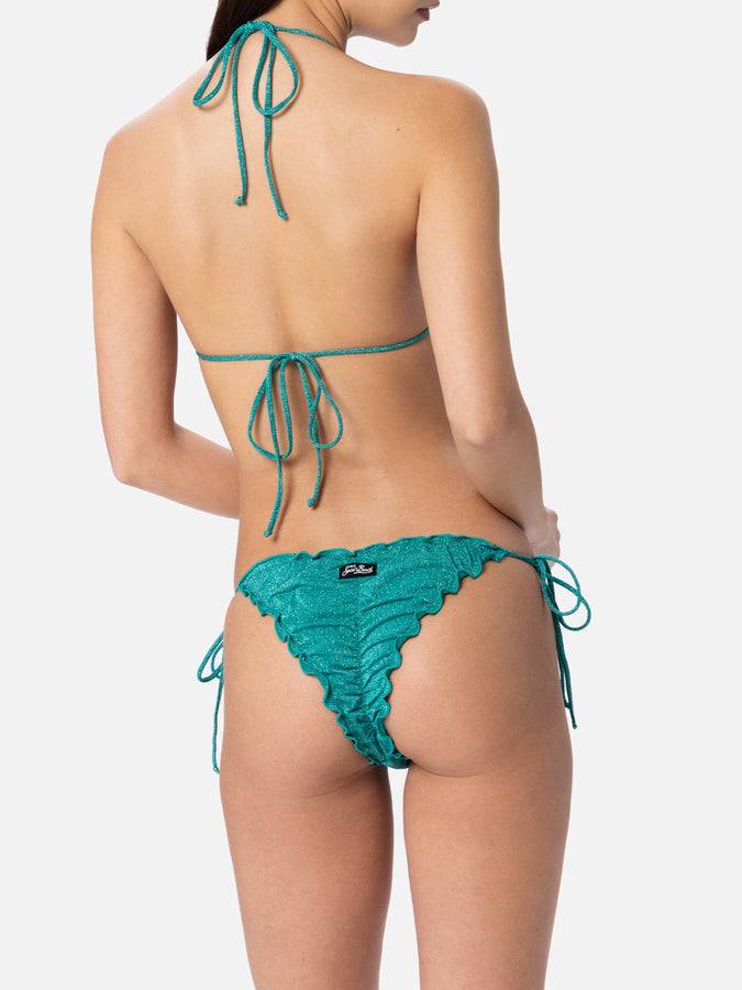 Mc2 Saint Barth Bikini da donna classico a triangolo verde acqua lurex Sagittarius Miami Outlet