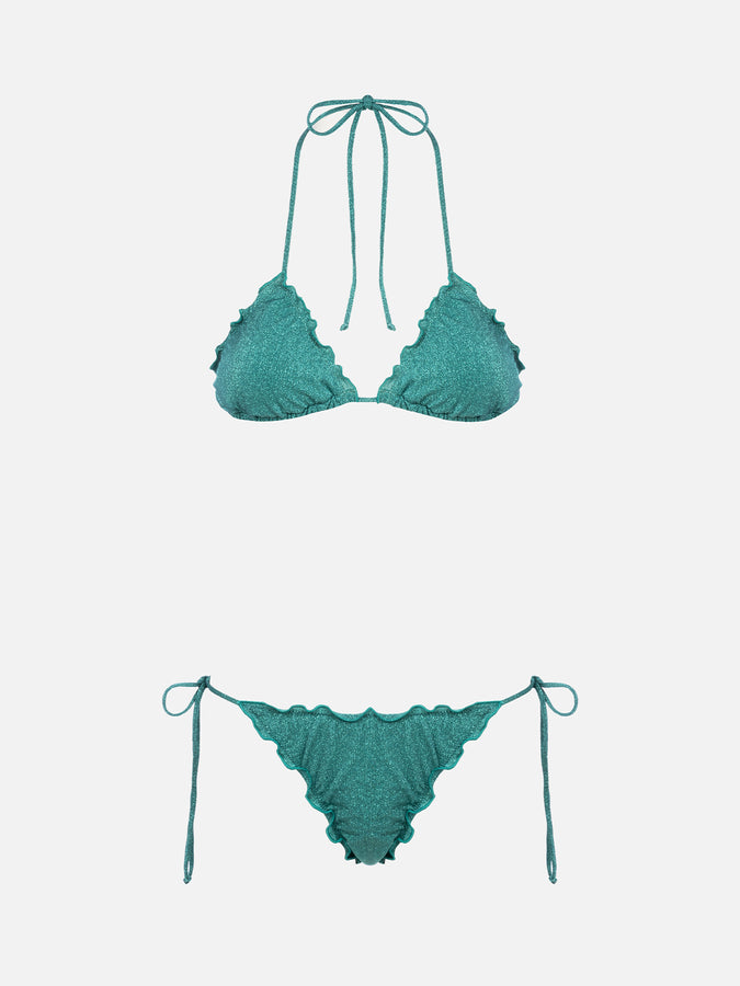 Mc2 Saint Barth Bikini da donna classico a triangolo verde acqua lurex Sagittarius Miami Outlet