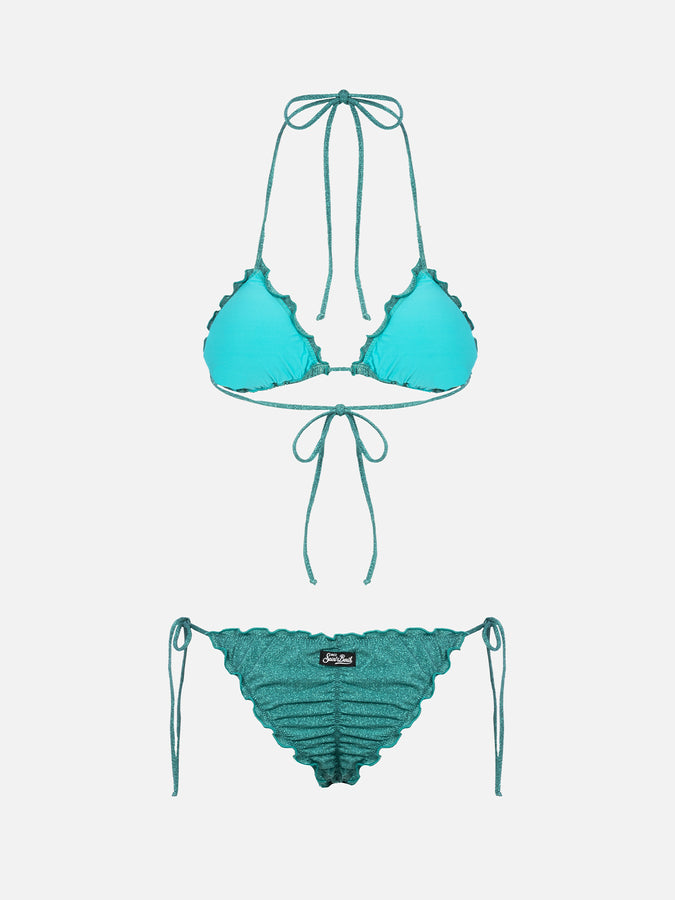 Mc2 Saint Barth Bikini da donna classico a triangolo verde acqua lurex Sagittarius Miami Outlet
