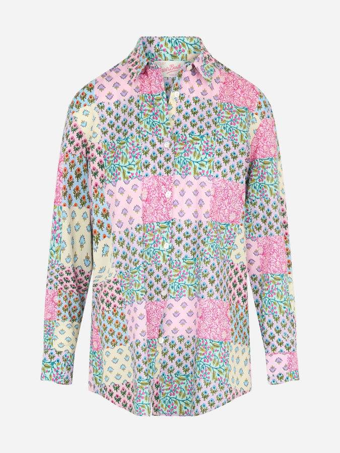 Mc2 Saint Barth Camicia da donna over Brigitte in cotone con stampa fiori Spedizione Gratuita