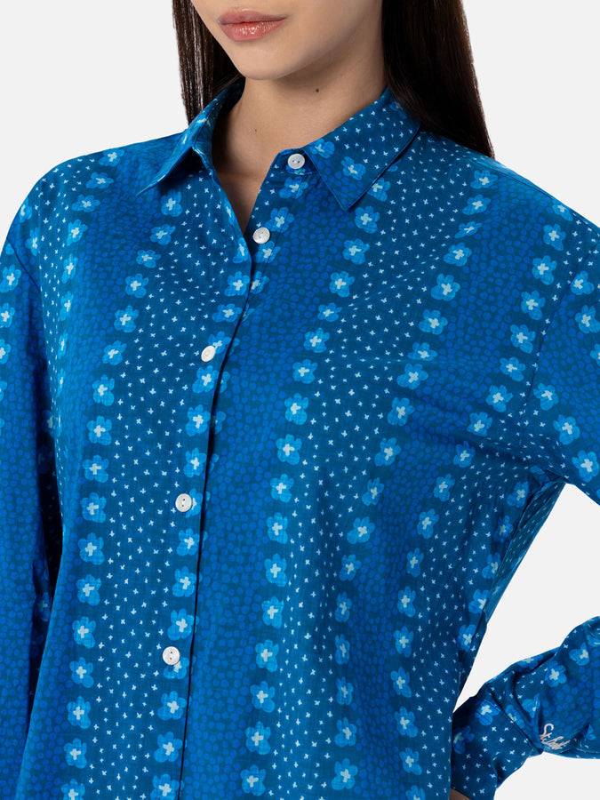 Mc2 Saint Barth Camicia da donna Brigitte in cotone con stampa fiori indaco Convenienza