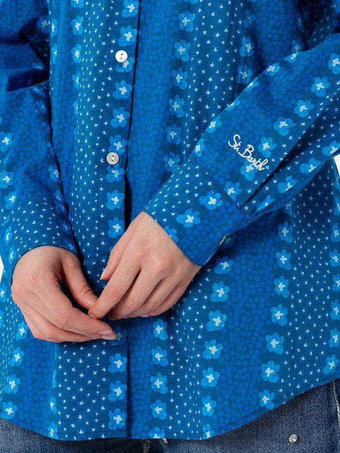 Mc2 Saint Barth Camicia da donna Brigitte in cotone con stampa fiori indaco Convenienza