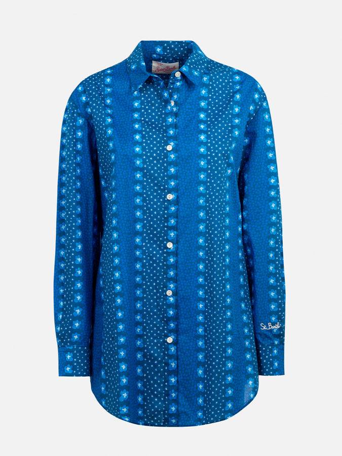 Mc2 Saint Barth Camicia da donna Brigitte in cotone con stampa fiori indaco Convenienza