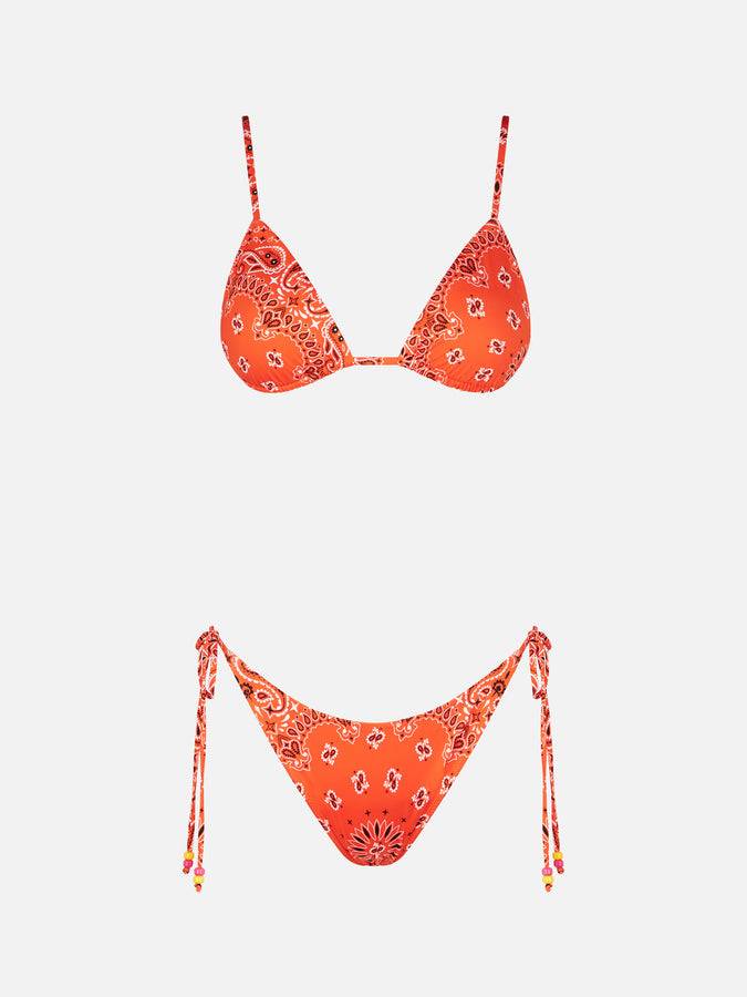 Mc2 Saint Barth Bikini da donna a triangolo arancione con stampa bandana Outlet