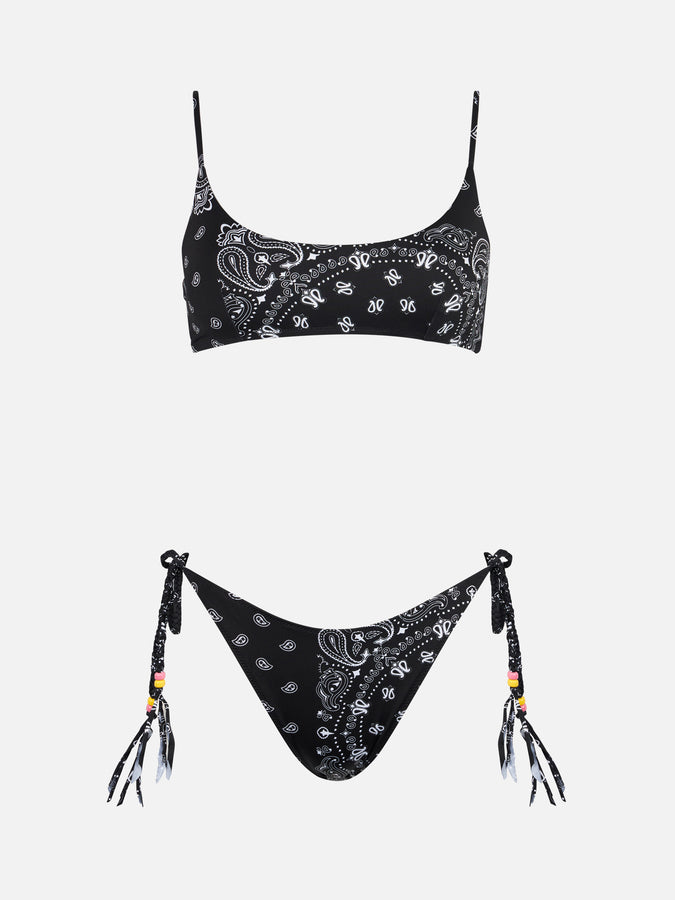 Mc2 Saint Barth Bikini da donna a bralette con stampa bandana nera Vendita Economica