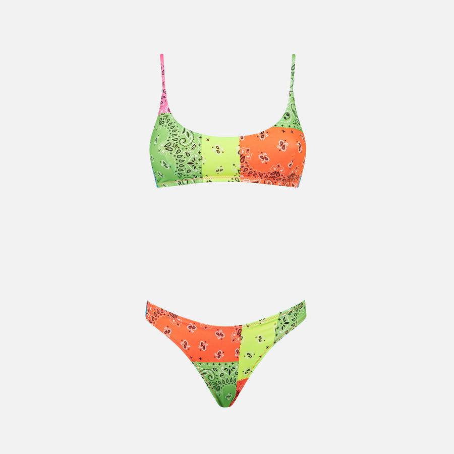Mc2 Saint Barth Bikini da donna a bralette con stampa bandana fluo Saldi Di Fabbrica