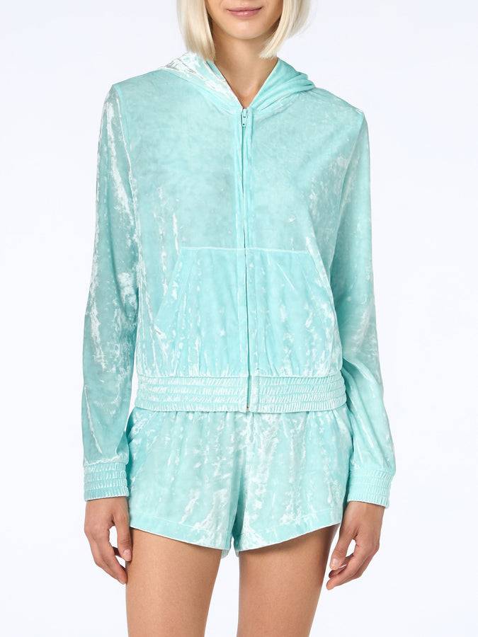 Mc2 Saint Barth Woman water green chenille zipped hoodie Jasmine Nuovo