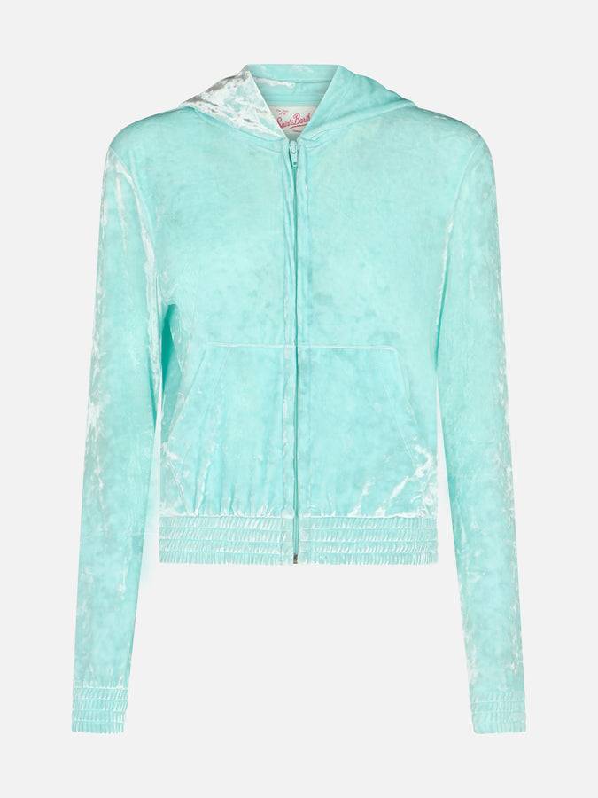 Mc2 Saint Barth Woman water green chenille zipped hoodie Jasmine Nuovo