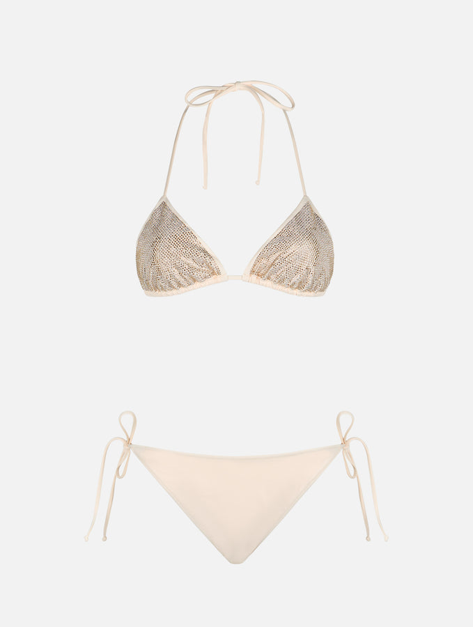 Mc2 Saint Barth Bikini da donna a triangolo beige con strass In Saldo