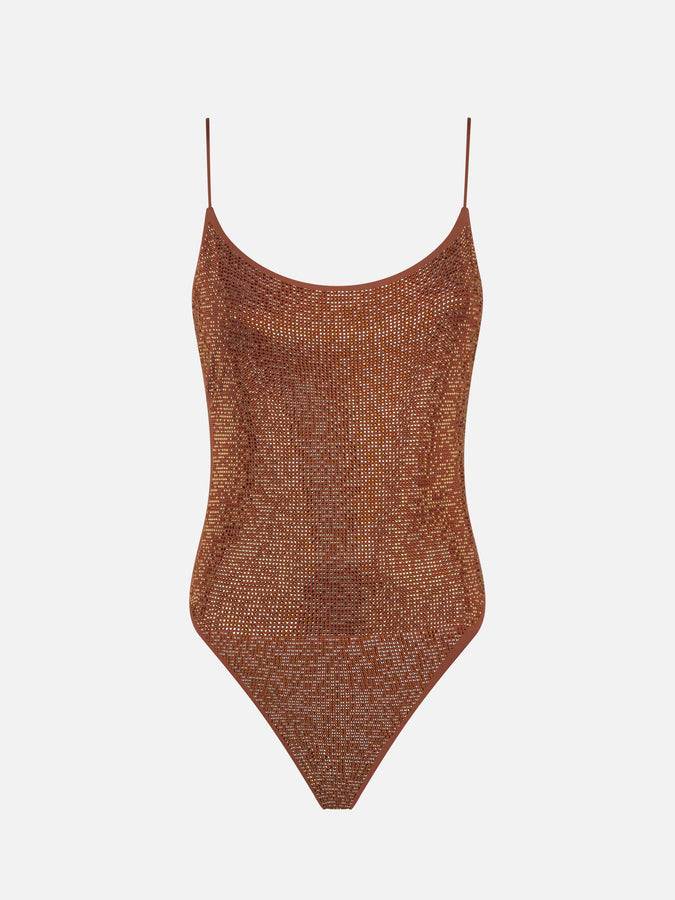 Mc2 Saint Barth Costume intero da donna con strass tonalità marrone Moda