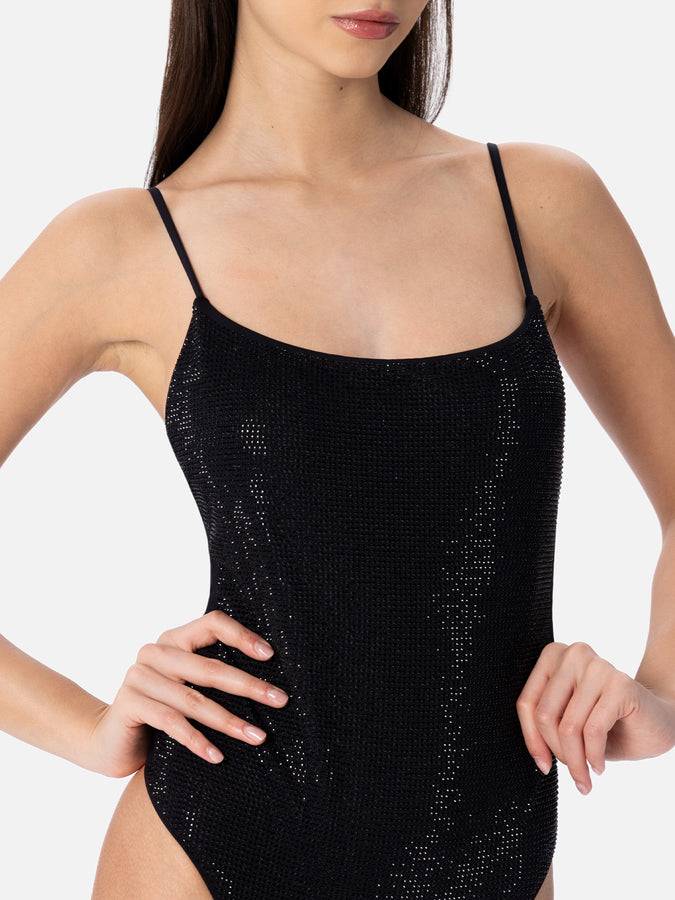 Mc2 Saint Barth Costume intero da donna nero Cecille con strass 2025