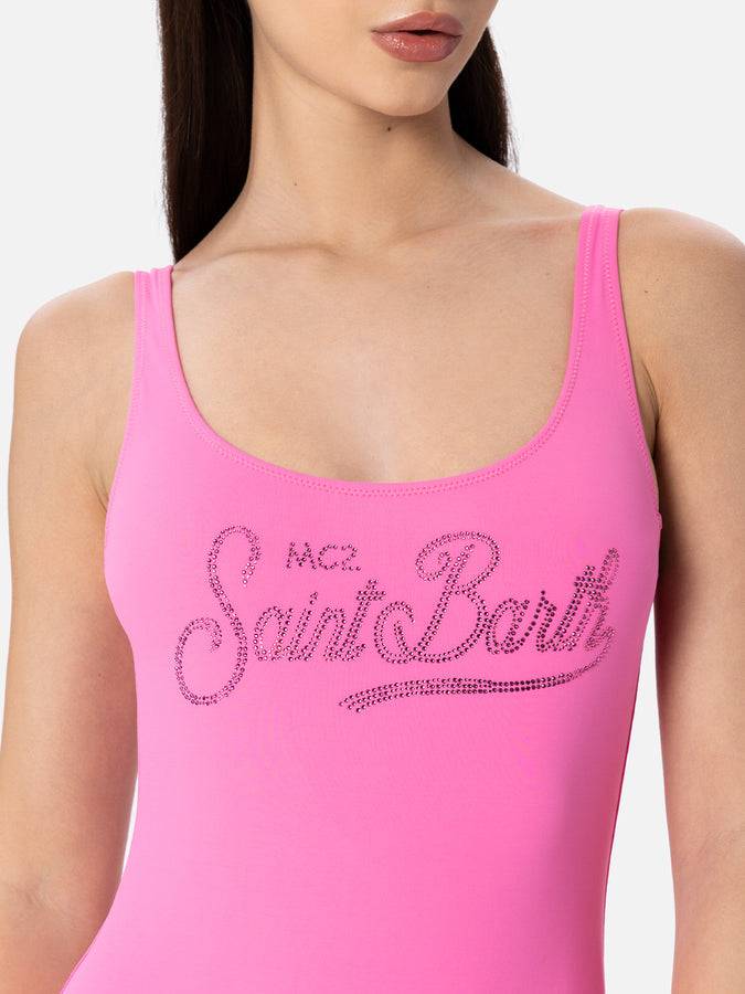 Mc2 Saint Barth Costume intero da donna Lora con schiena scoperta e strass Nuovo