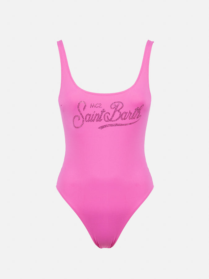 Mc2 Saint Barth Costume intero da donna Lora con schiena scoperta e strass Nuovo