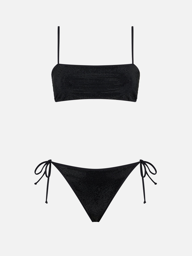 Mc2 Saint Barth Bikini da donna a fascia nero con strass Spedizione Gratuita