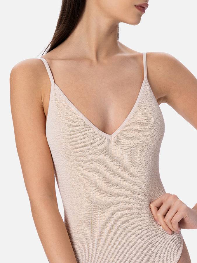 Mc2 Saint Barth Costume intero da donna beige crinkle Susanne Hotsell
