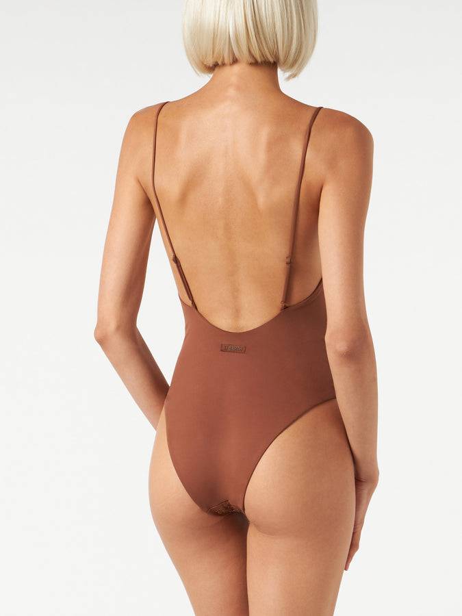 Mc2 Saint Barth Costume intero da donna con strass tonalità marrone Saldi Di Fabbrica