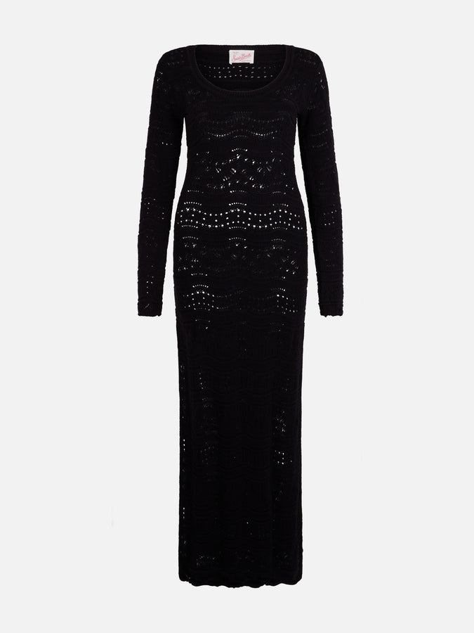 Mc2 Saint Barth Black woman cotton knit midi dress Online