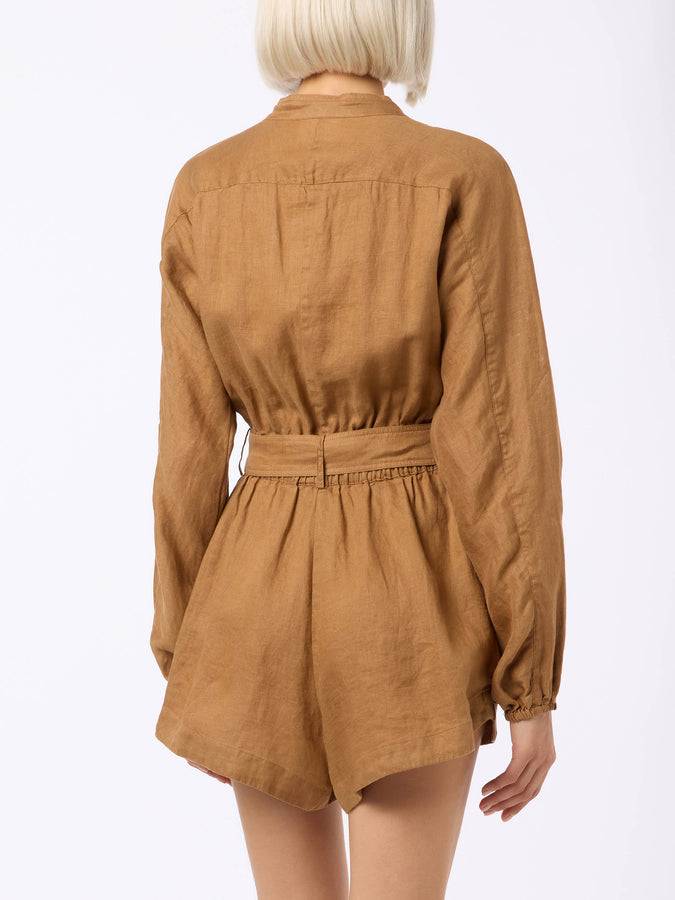 Mc2 Saint Barth Woman camel linen playsuit Hanniel In Vendita