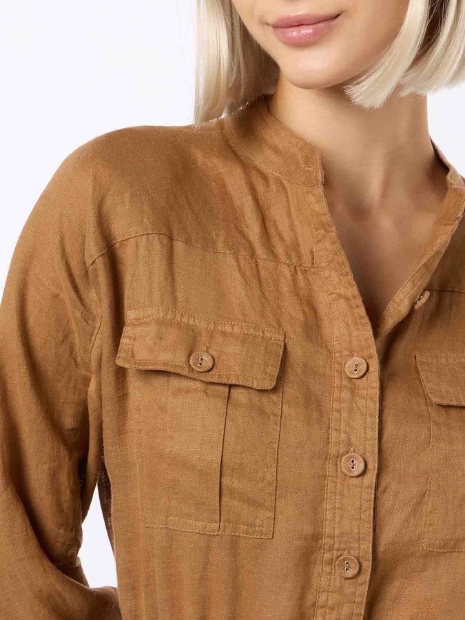Mc2 Saint Barth Woman camel linen playsuit Hanniel In Vendita