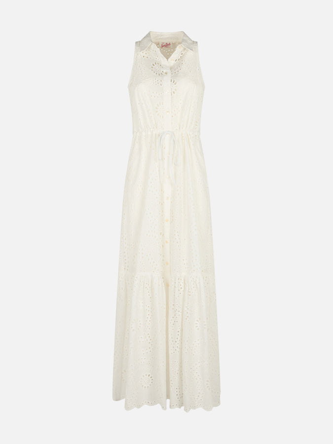 Mc2 Saint Barth Woman white Sangallo lace halterneck dress Ida Italy