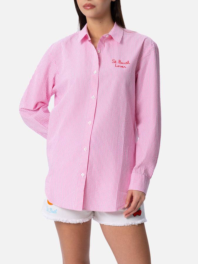 Mc2 Saint Barth Camicia over da donna in cotone stampa righe Brigitte | EDIZIONE SPECIALE SNOOPY PEANUTS Offerte
