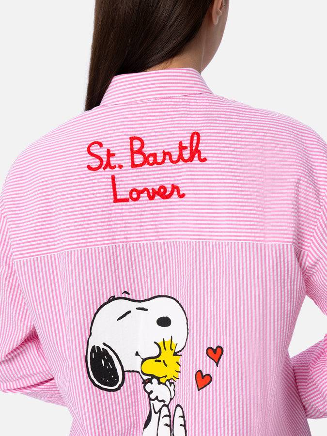 Mc2 Saint Barth Camicia over da donna in cotone stampa righe Brigitte | EDIZIONE SPECIALE SNOOPY PEANUTS Offerte